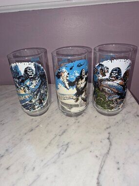 Vintage 1976 Coca Cola King Kong Glasses Set of 3 Dino De Laurentiis Movie Promo